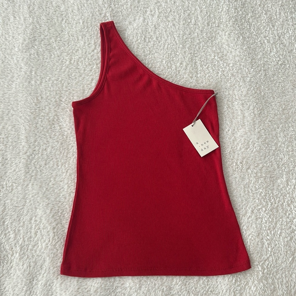 A New Day Women’s Red One Shoulder Ribbed Knit Tank Size S NWT